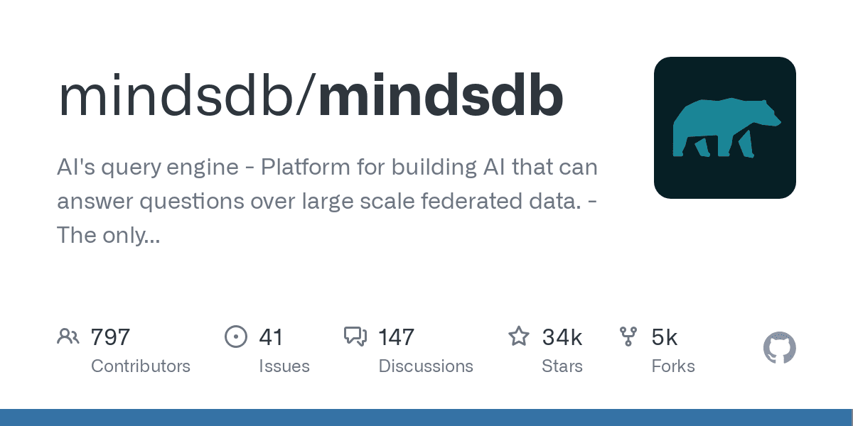 GitHub - mindsdb/mindsdb: AI’s query engine - Platform for building AI that can answer questions over large scale federated data. - The only MCP Server you’ll ever need