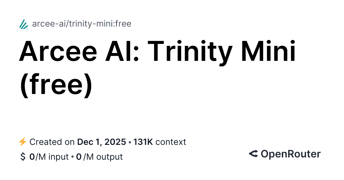 Trinity Mini (free) - API, Providers, Stats