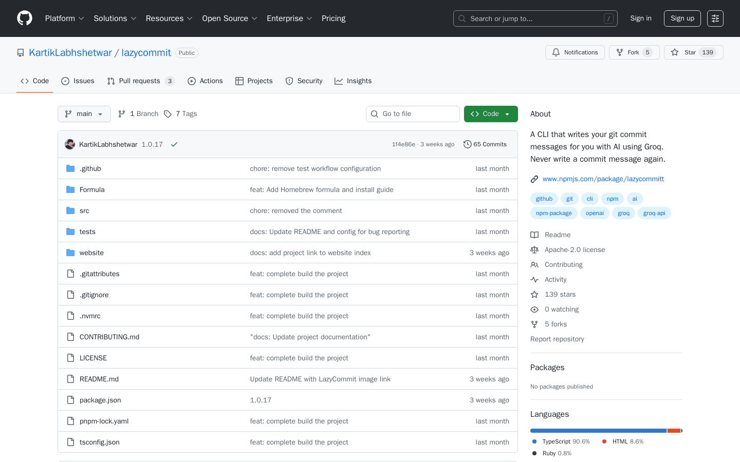 GitHub - lazycommit: A CLI that writes your git commit messages for you with AI using Groq. Never write a commit message again.