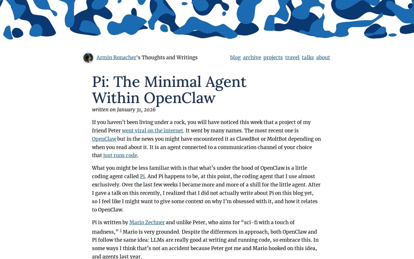 Pi: The Minimal Agent Within OpenClaw