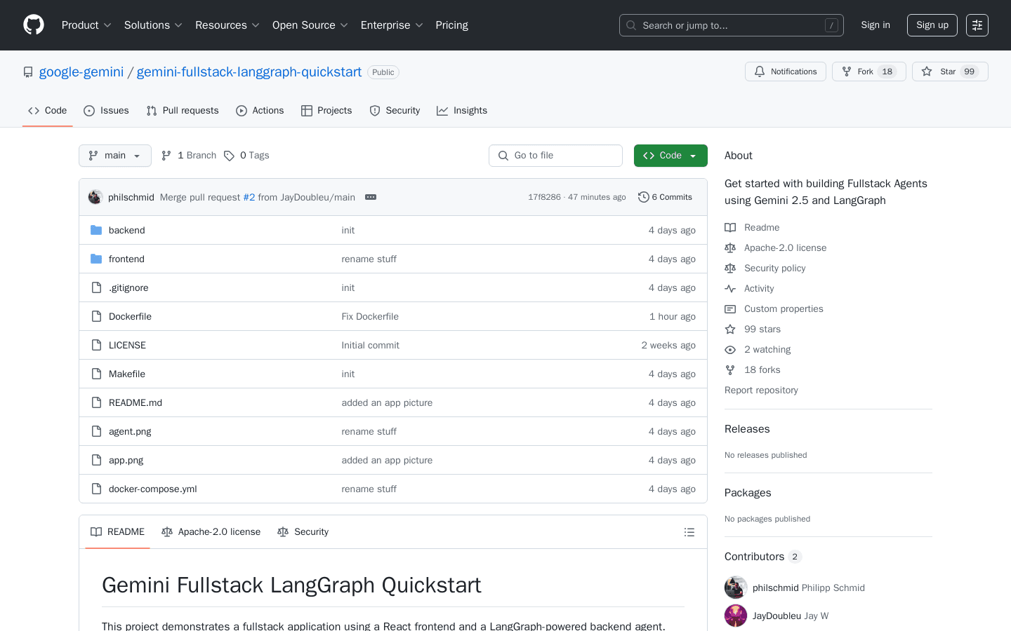 GitHub - google-gemini/gemini-fullstack-langgraph-quickstart: Get started with building Fullstack Agents using Gemini 2.5 and LangGraph