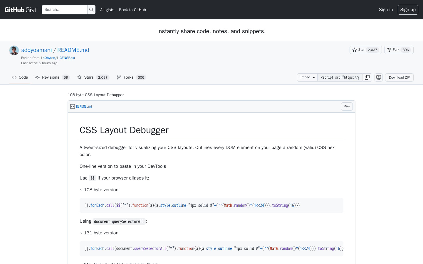 108 byte CSS Layout Debugger
