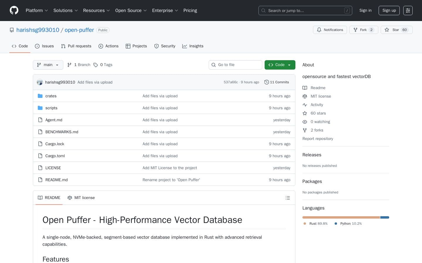 GitHub - open-puffer: opensource and fastest vectorDB
