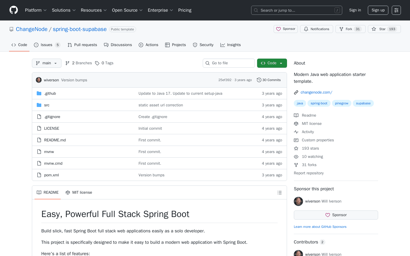 GitHub - ChangeNode/spring-boot-supabase: Modern Java web application starter template.