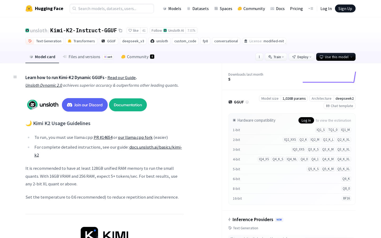 unsloth/Kimi-K2-Instruct-GGUF · Hugging Face