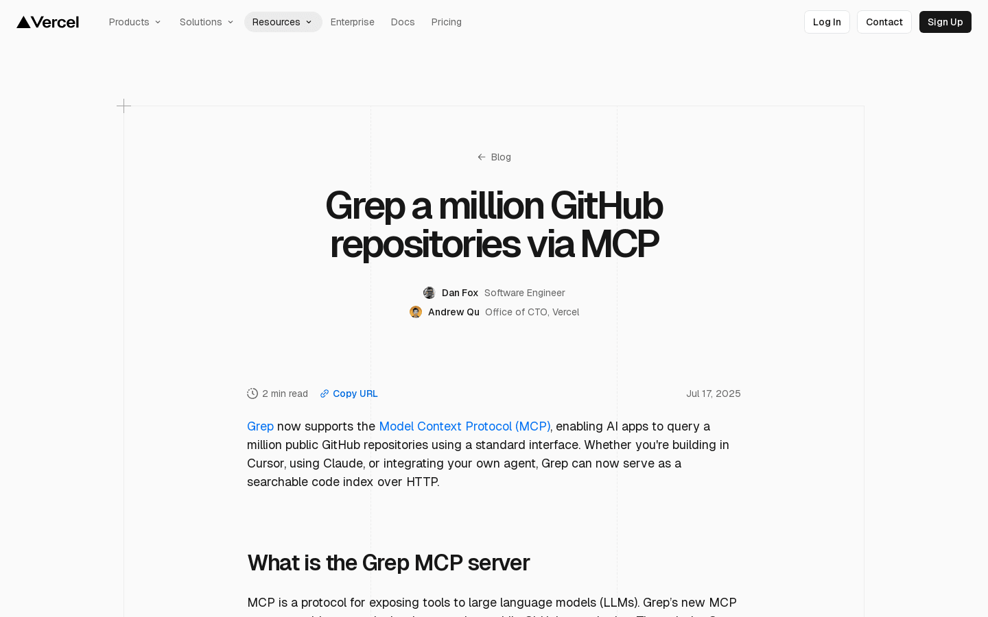 Grep a million GitHub repositories via MCP - Vercel
