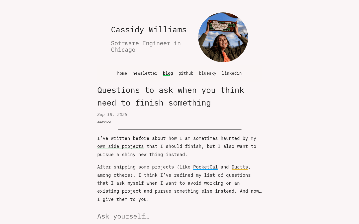 Questions to ask when you think need to finish something