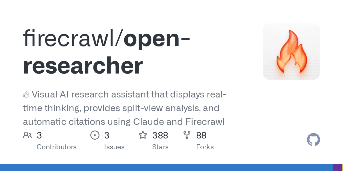 GitHub - firecrawl/open-researcher: 🔥 Visual AI research assistant that displays real-time thinking, provides split-view analysis, and automatic citations using Claude and Firecrawl