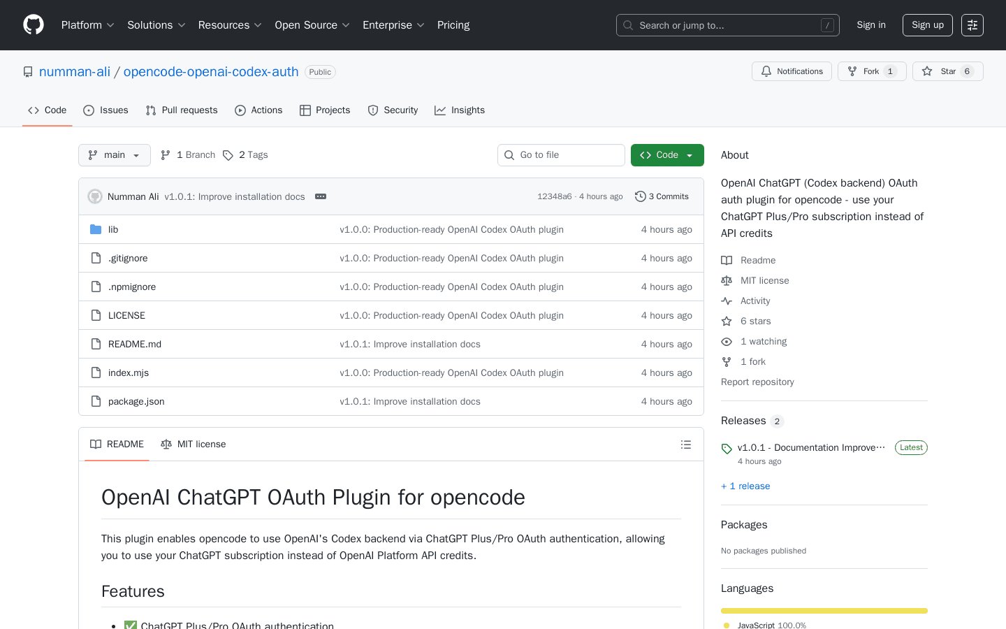 GitHub - numman-ali/opencode-openai-codex-auth: OpenAI ChatGPT (Codex backend) OAuth auth plugin for opencode - use your ChatGPT Plus/Pro subscription instead of API credits