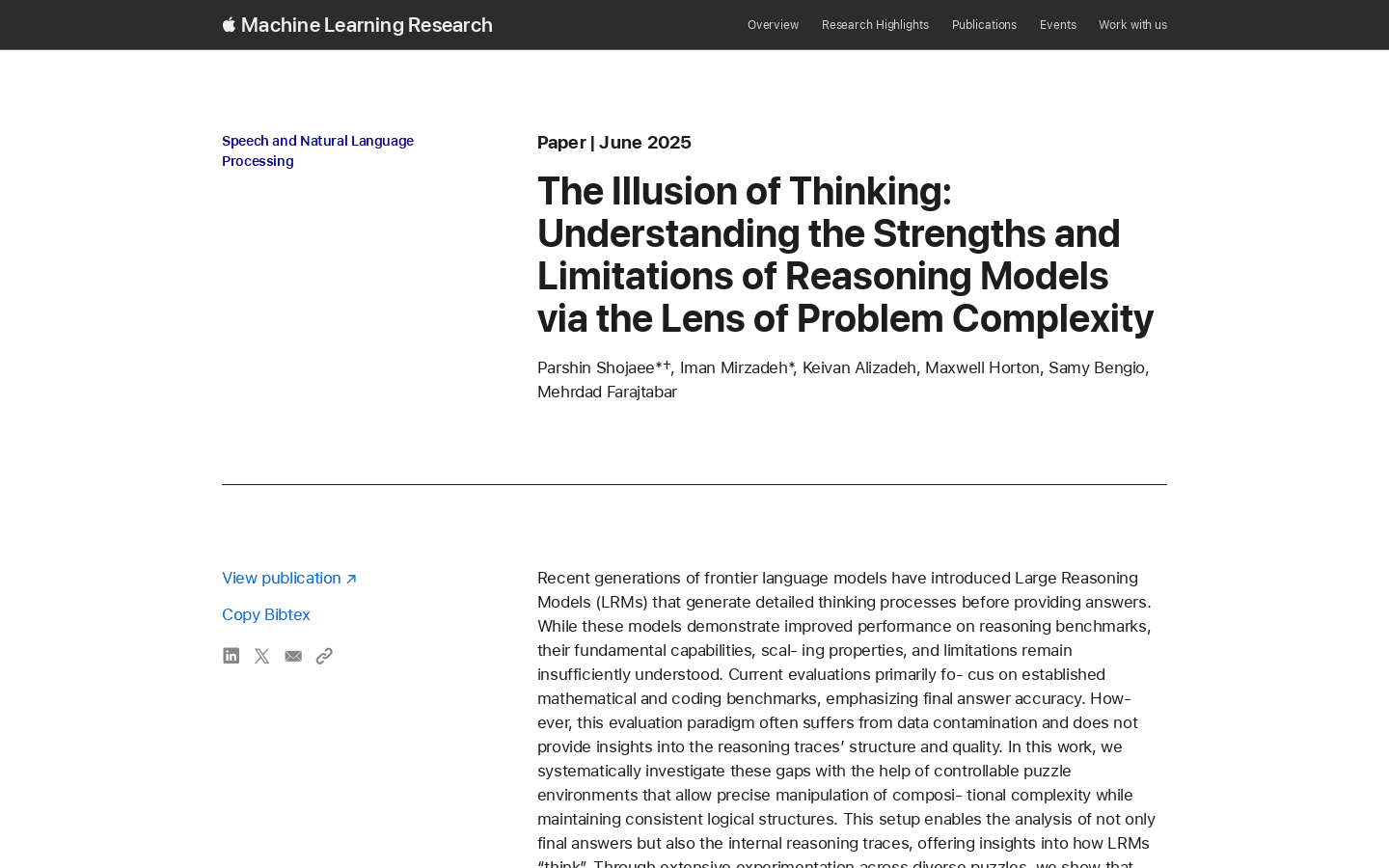 The Illusion of Thinking: Understanding the Strengths and Limitations of Reasoning Models via the Lens of Problem Complexity