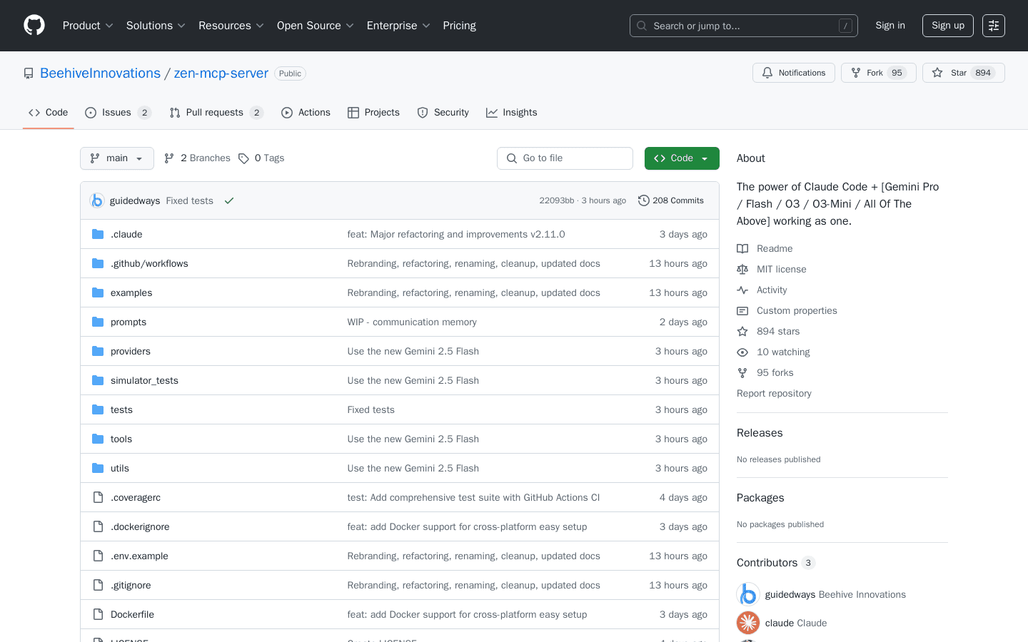 GitHub - BeehiveInnovations/zen-mcp-server: The power of Claude Code + [Gemini Pro / Flash / O3 / O3-Mini / All Of The Above] working as one.