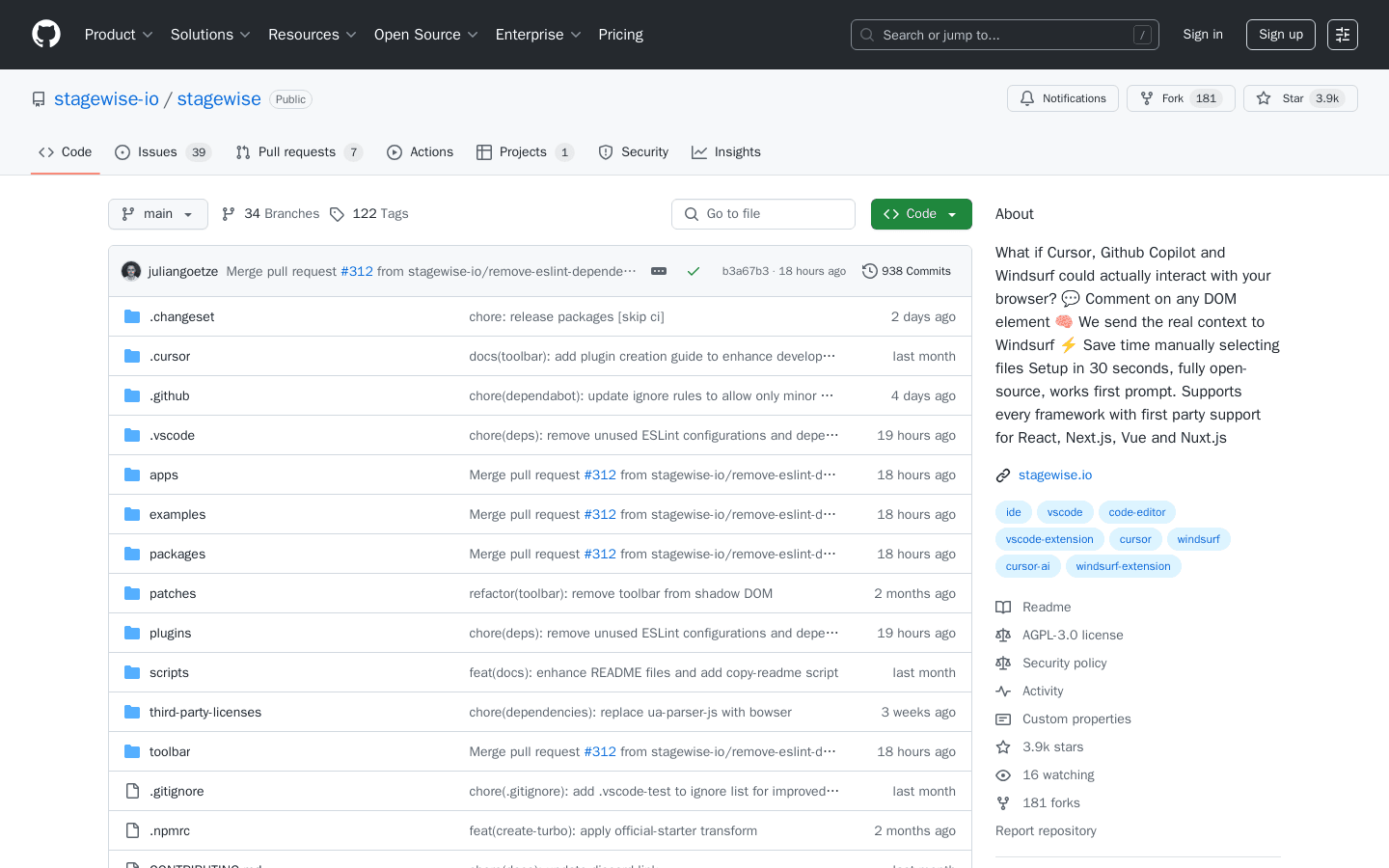GitHub - stagewise-io/stagewise: What if Cursor, Github Copilot and Windsurf could actually interact with your browser? 💬 Comment on any DOM element 🧠 We send the real context to Windsurf ⚡ Save time manually selecting files Setup in 30 seconds, fully open-source, works first prompt. Supports every framework with first party support for React, Next.js, Vue and Nuxt.js