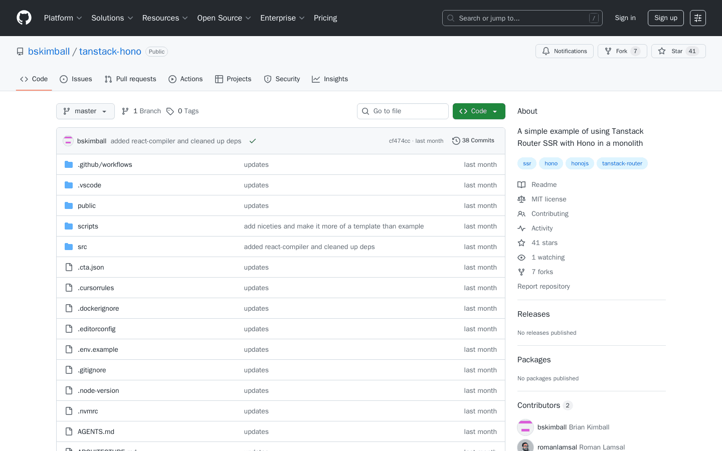 GitHub - bskimball/tanstack-hono: A simple example of using Tanstack Router SSR with Hono in a monolith