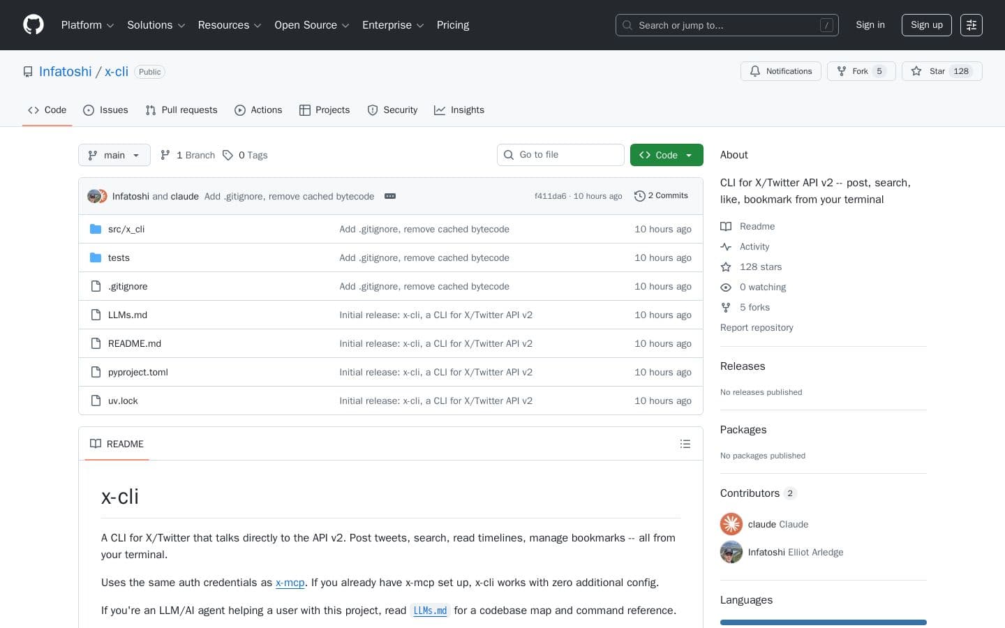 GitHub - Infatoshi/x-cli: CLI for X/Twitter API v2 -- post, search, like, bookmark from your terminal
