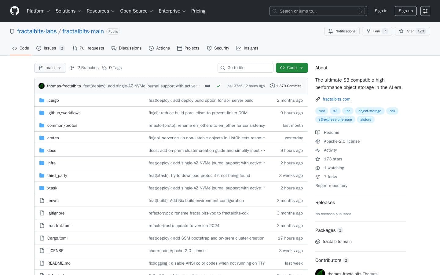 GitHub - fractalbits-labs/fractalbits-main: The ultimate S3 compatible high performance object storage in the AI era.