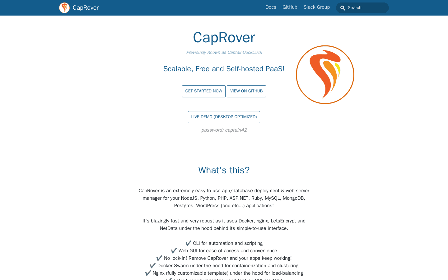 CapRover · Scalable, Free and Self-hosted PaaS!