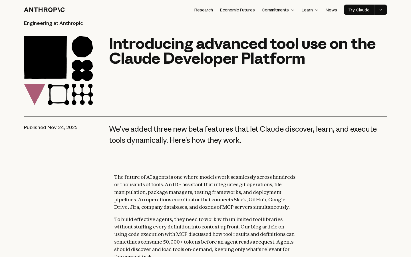 Advanced tool use on the Claude Developer Platform