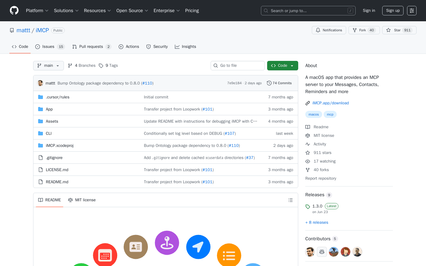 GitHub - mattt/iMCP: A macOS app that provides an MCP server to your Messages, Contacts, Reminders and more