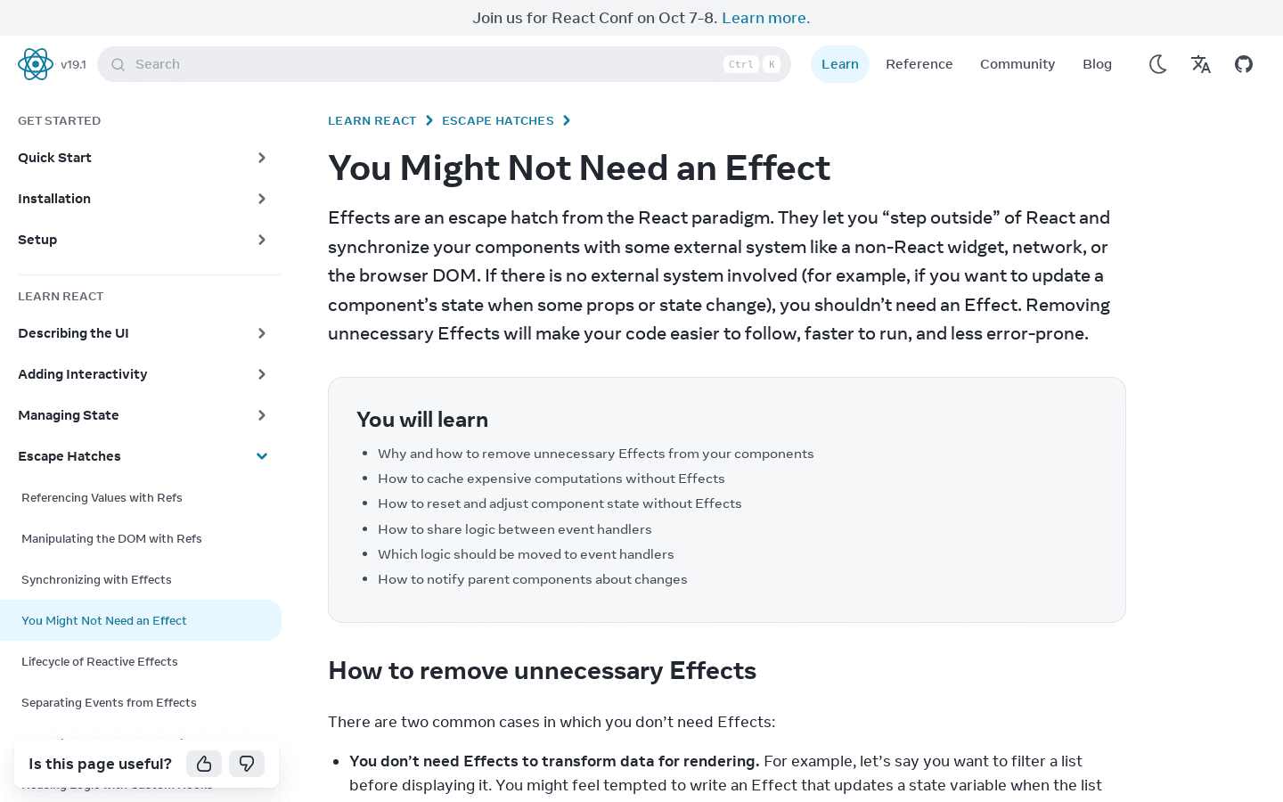 You Might Not Need an Effect – React