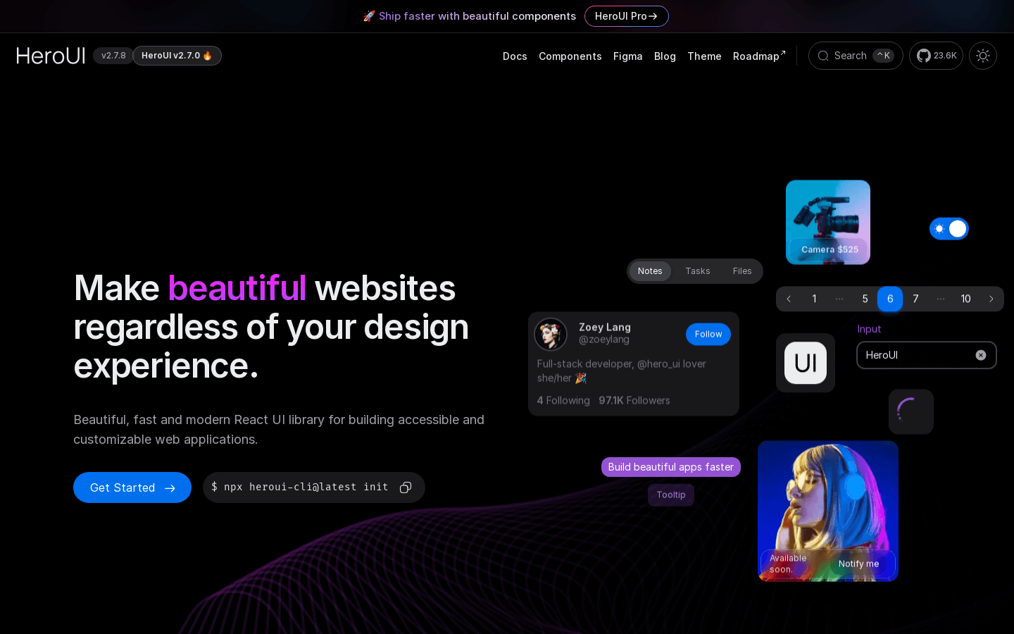 HeroUI (Previously NextUI) - Beautiful, fast and modern React UI Library
