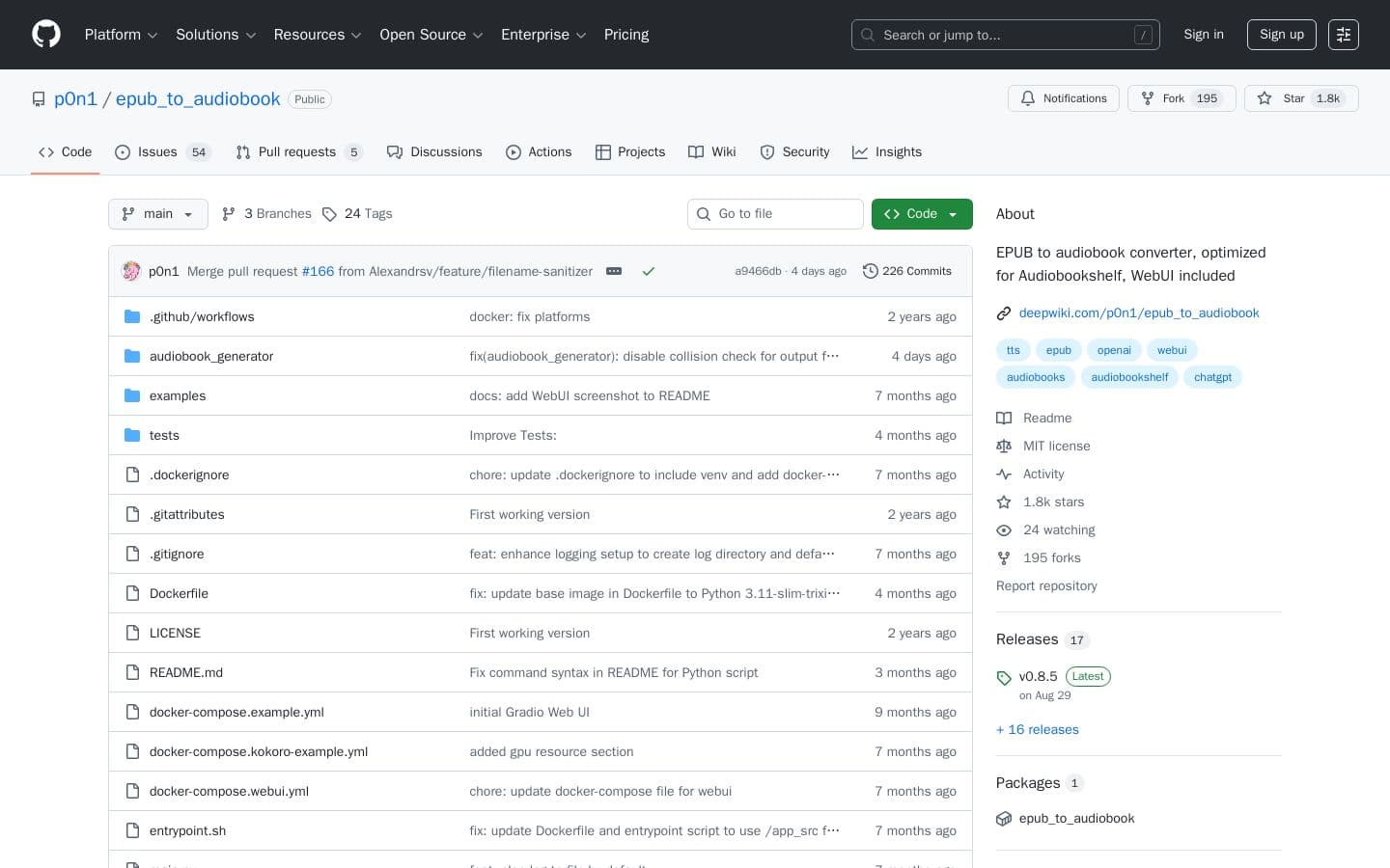 p0n1/epub_to_audiobook: EPUB to audiobook converter, optimized for Audiobookshelf, WebUI included