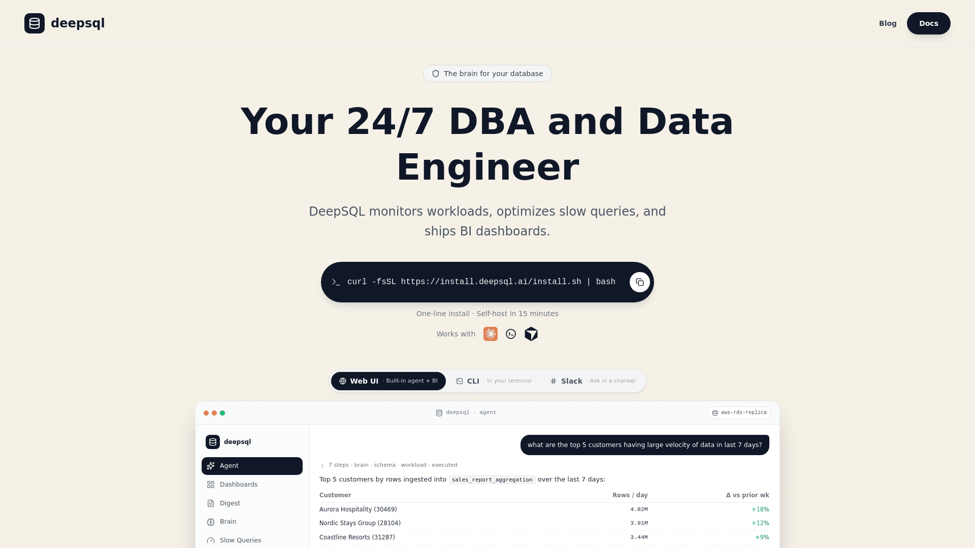 Preview of DeepSQL - 24/7 DBA: Cut Database Costs, Optimize Queries, MCP + Slack
