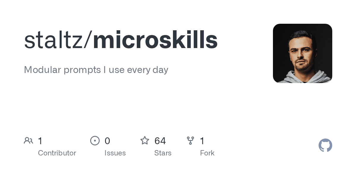 Preview of GitHub - staltz/microskills: Modular prompts I use every day