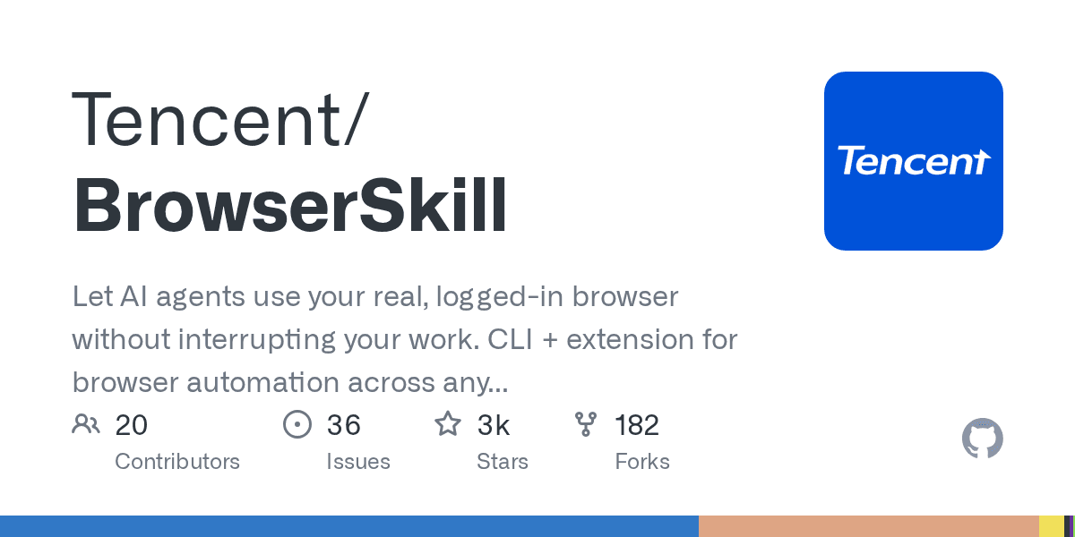 GitHub - Tencent/BrowserSkill: Let AI agents use your real, logged-in browser without interrupting your work. CLI + extension for browser automation across any shell-capable AI agent.
