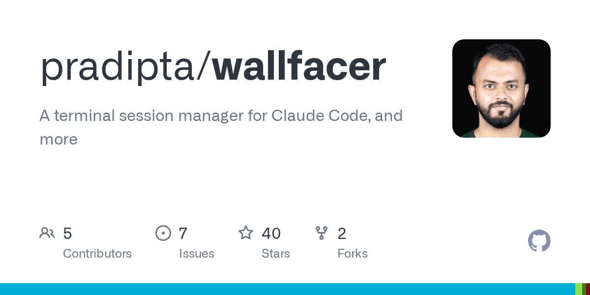 Preview of GitHub - pradipta/wallfacer: A terminal session manager for Claude Code, and more