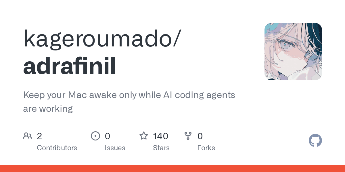 Preview of GitHub - kageroumado/adrafinil: Keep your Mac awake only while AI coding agents are working