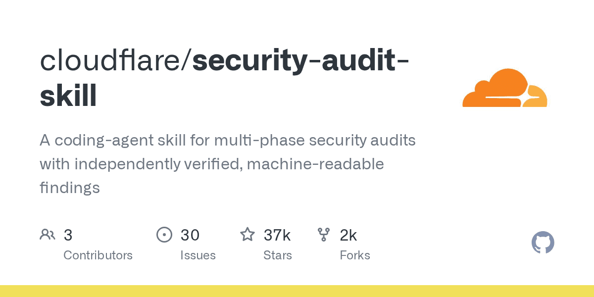 GitHub - cloudflare/security-audit-skill: A coding-agent skill for multi-phase security audits with independently verified, machine-readable findings