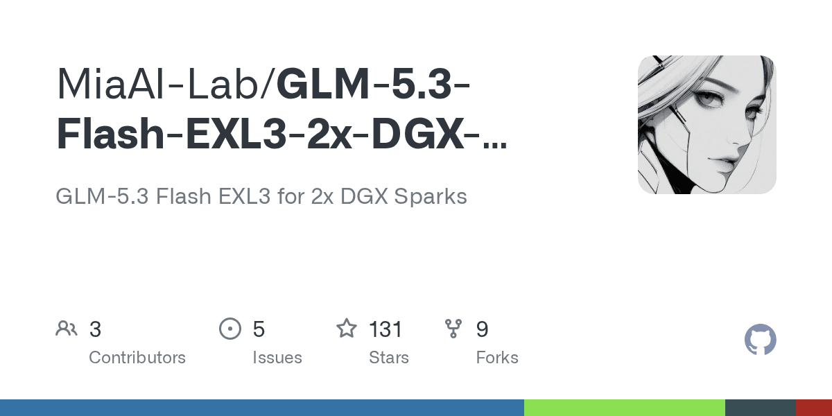 Preview of GitHub - MiaAI-Lab/GLM-5.3-Flash-EXL3-2x-DGX-Sparks: GLM-5.3 Flash EXL3 for 2x DGX Sparks