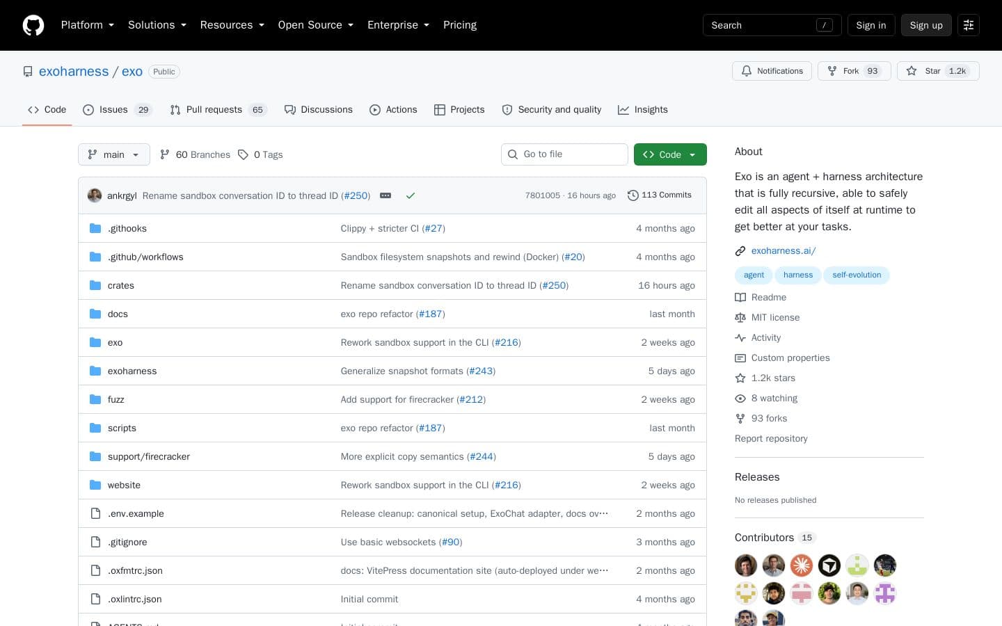 exoharness/exo: Exo is an agent + harness architecture that is fully recursive, able to safely edit all aspects of itself at runtime to get better at your tasks.
