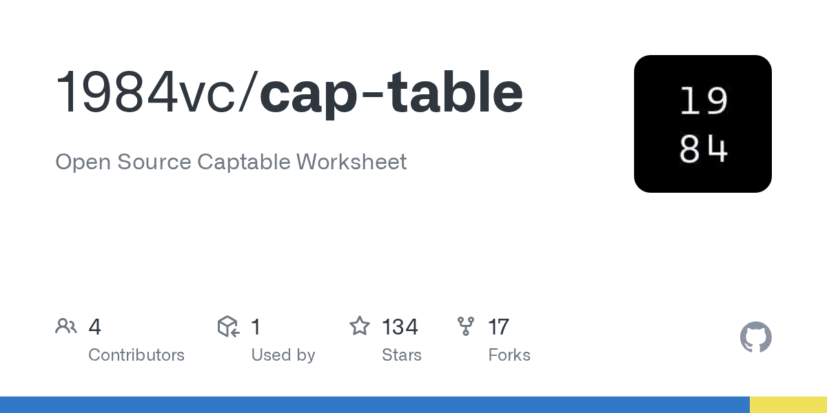 Preview of GitHub - 1984vc/cap-table: Open Source Captable Worksheet