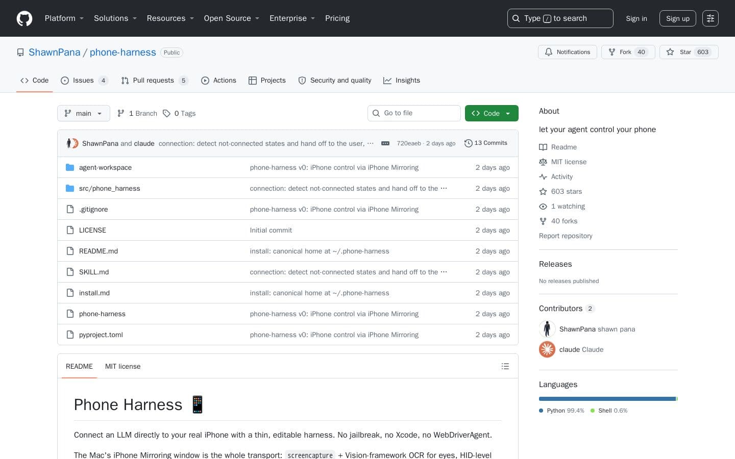 Preview of GitHub - ShawnPana/phone-harness: let your agent control your phone