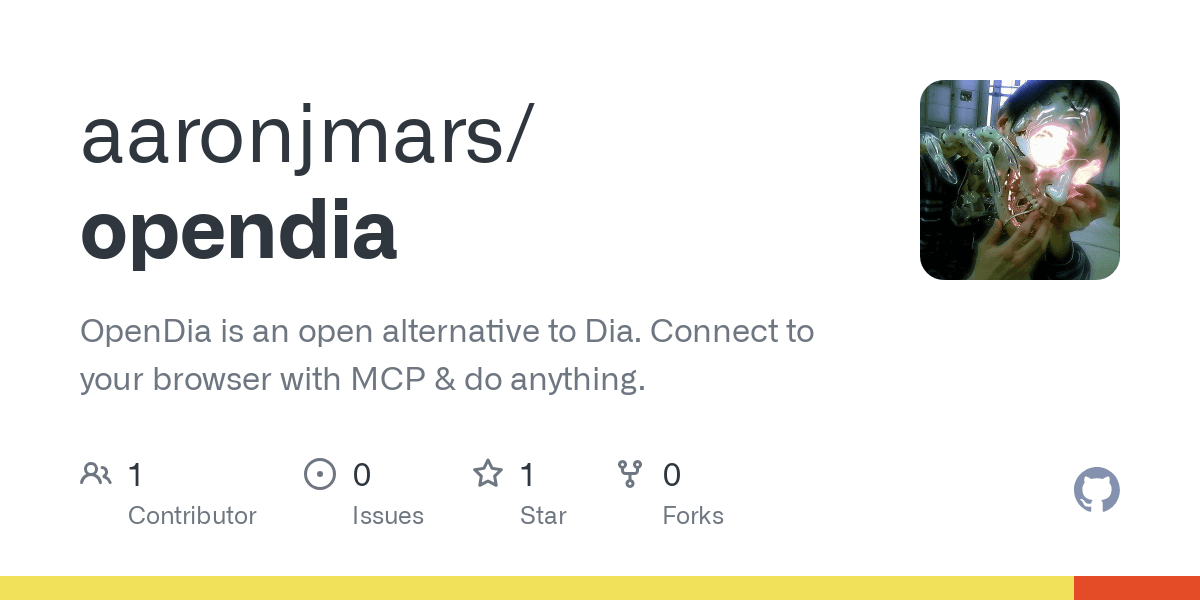 GitHub - aaronjmars/opendia: OpenDia is an open alternative to Dia. Connect to your browser with MCP & do anything.