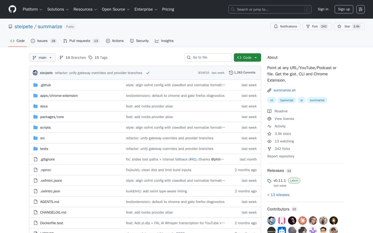 GitHub - steipete/summarize: Point at any URL/YouTube/Podcast or file. Get the gist. CLI and Chrome Extension.