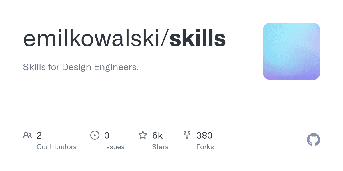 Preview of GitHub - emilkowalski/skills: Skills for Design Engineers.