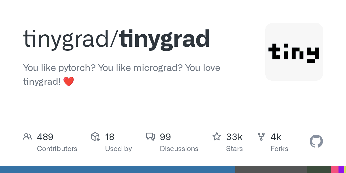 Preview of GitHub - tinygrad/tinygrad: You like pytorch? You like micrograd? You love tinygrad! ❤️
