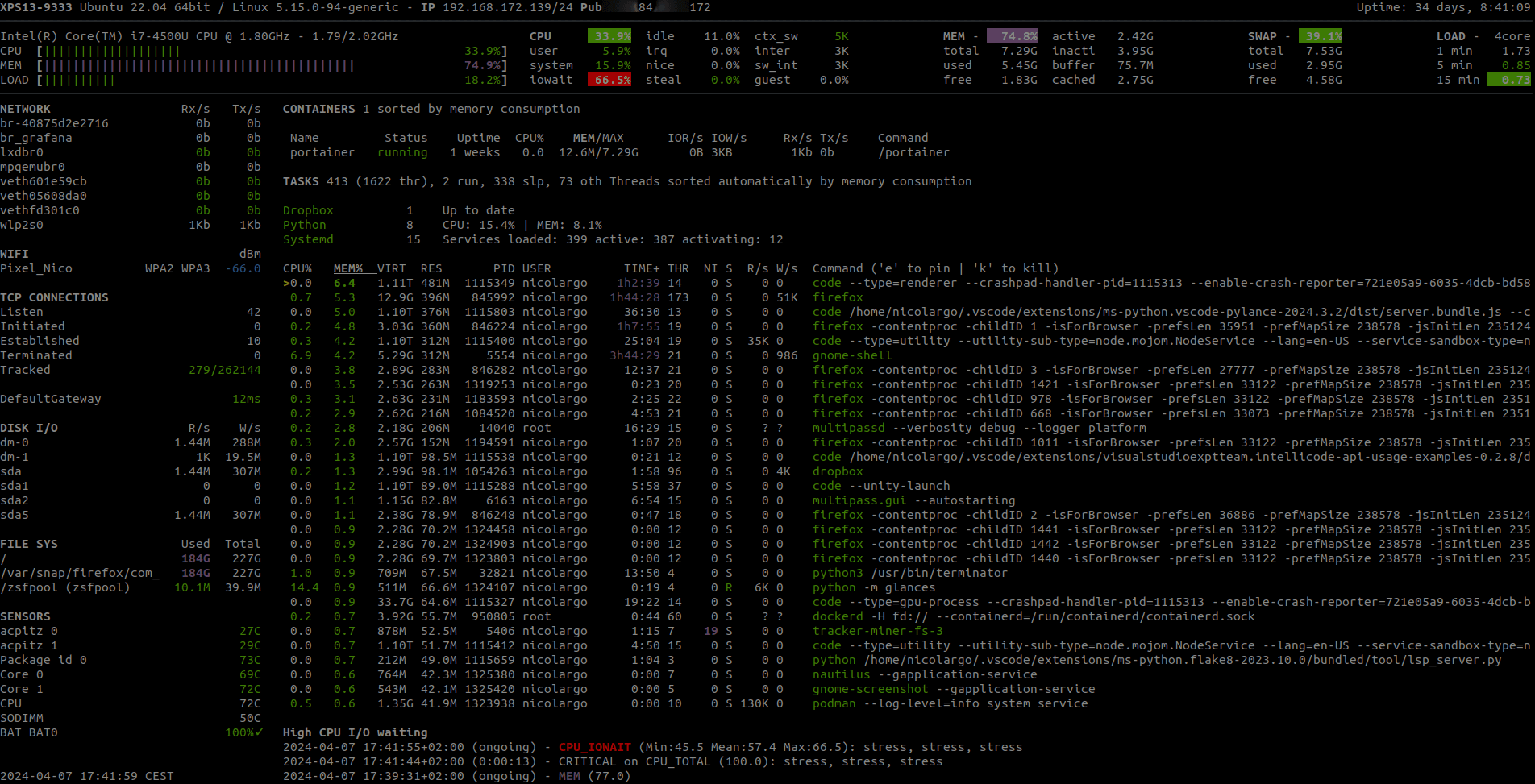 GitHub - nicolargo/glances: Glances an Eye on your system. A top/htop alternative for GNU/Linux, BSD, Mac OS and Windows operating systems.