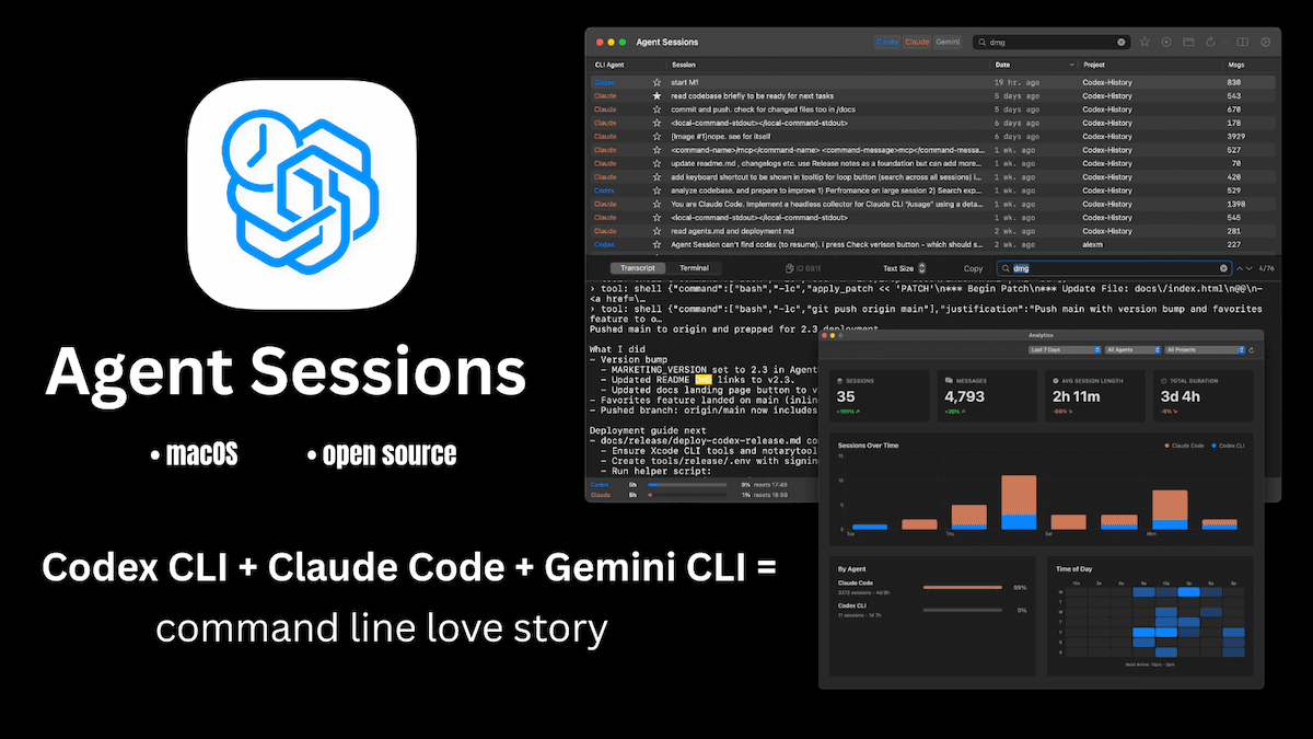 Preview of Agent Sessions — Local-First Session Browser for AI Coding CLIs