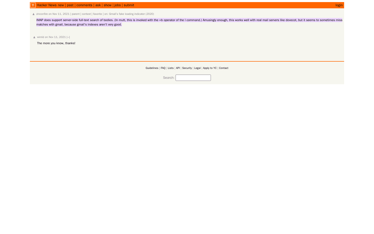 IMAP does support server-side full-text search of bodies. (In mutt, this is invo...