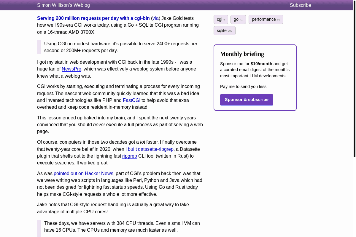 Serving 200 million requests per day with a cgi-bin