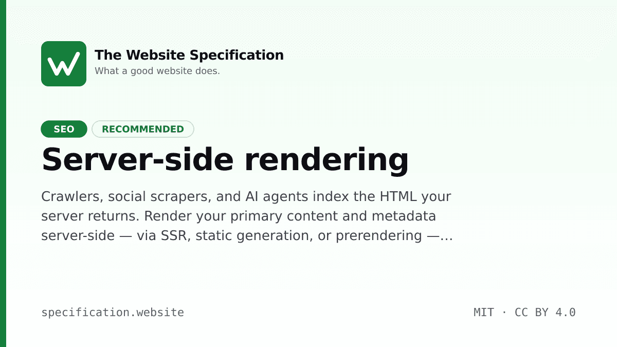 Preview of Server-side rendering · Website Spec