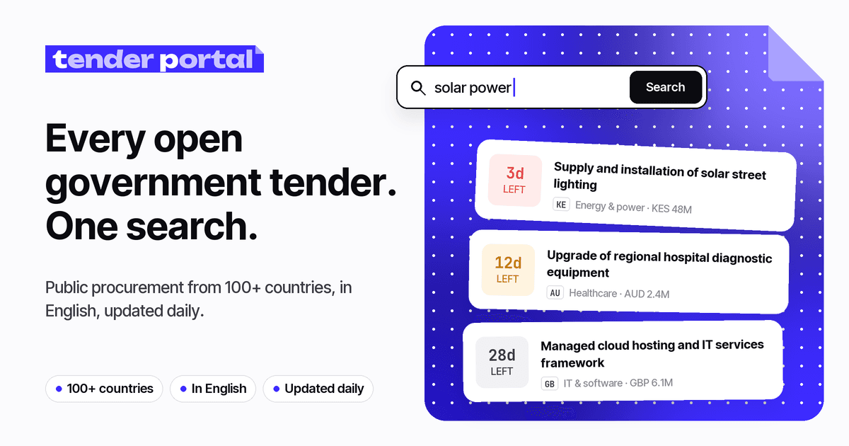 Preview of Tender Portal: every open government tender, one search