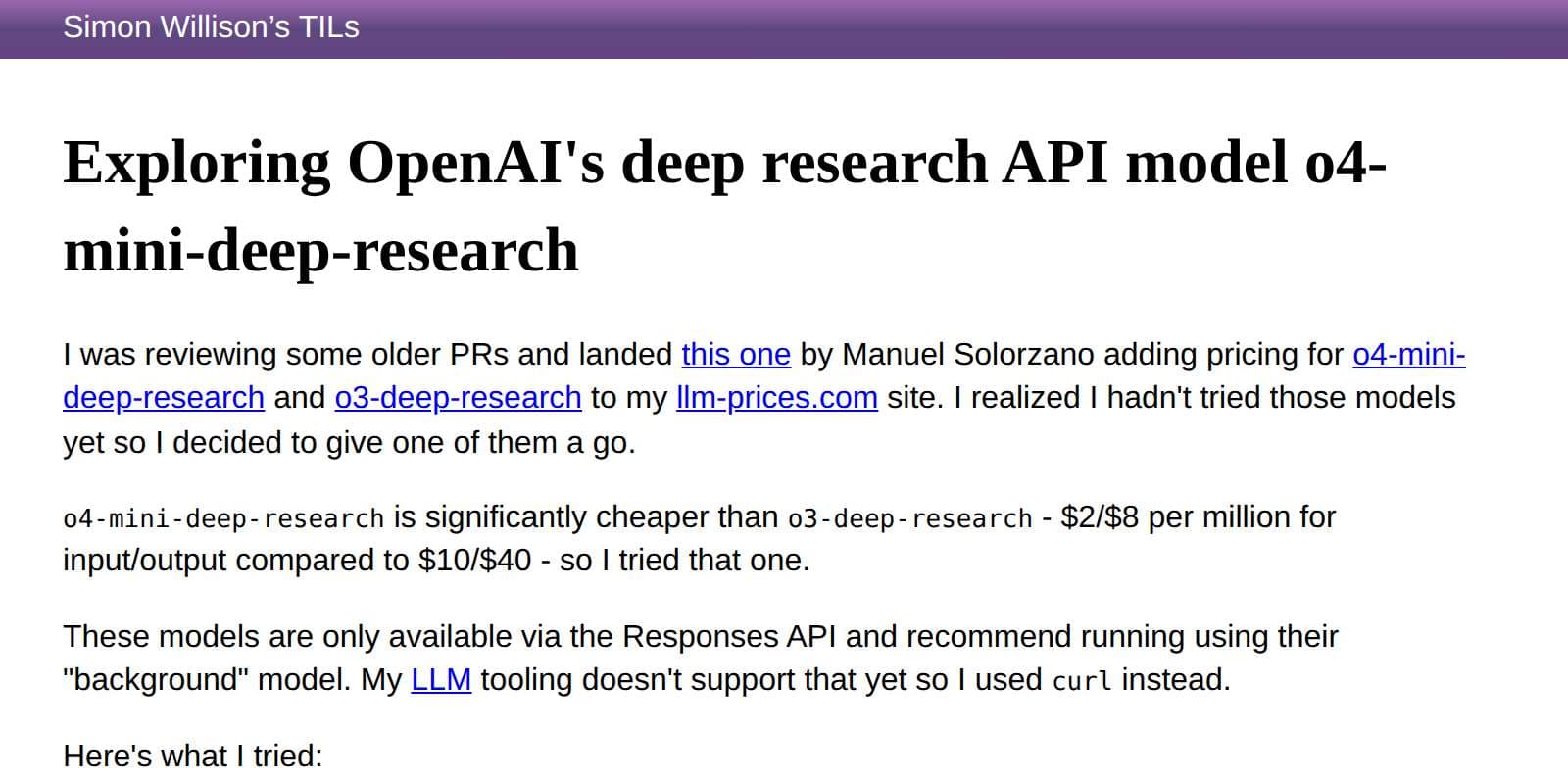 Preview of Exploring OpenAI’s deep research API model o4-mini-deep-research