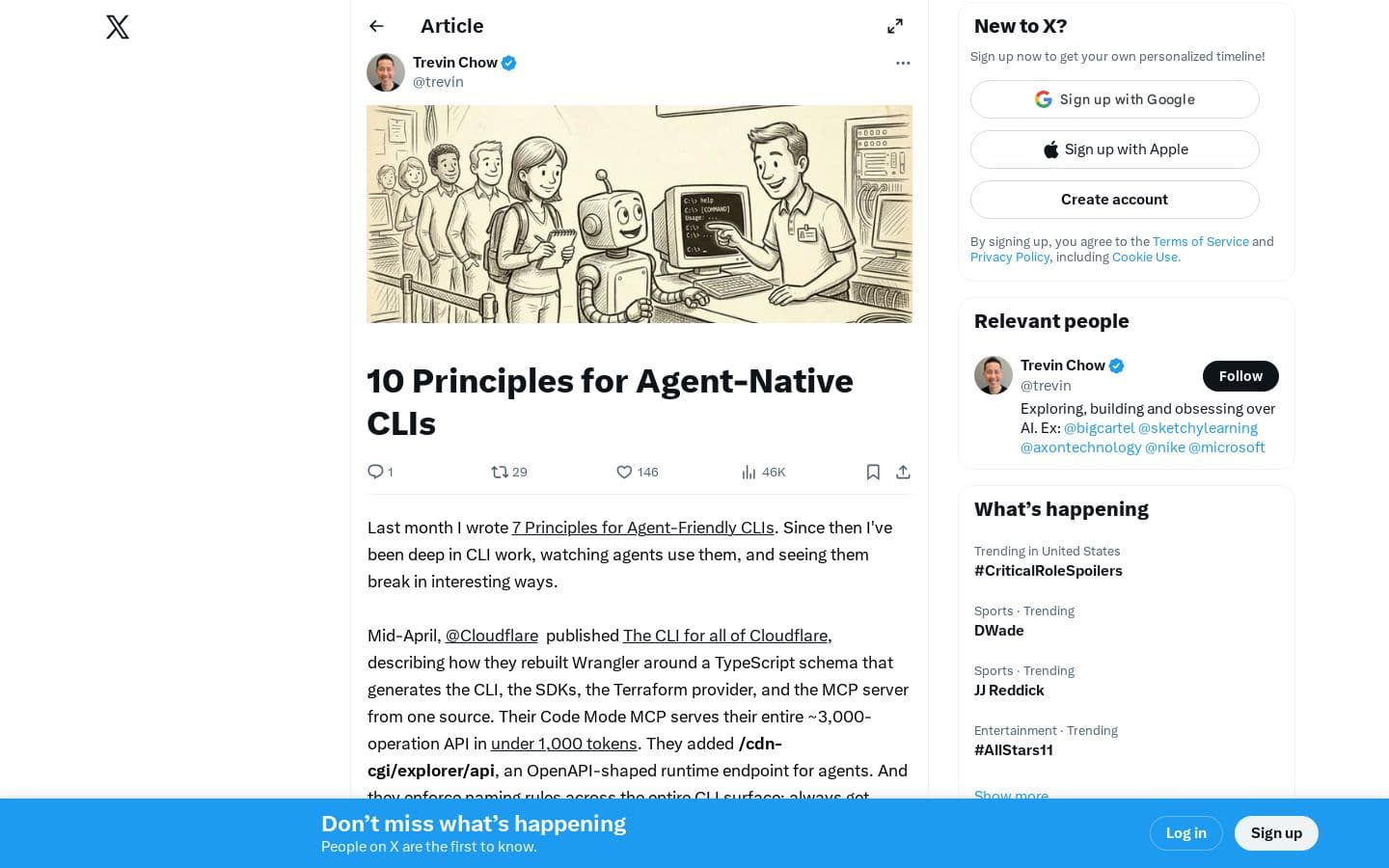 Preview of Trevin Chow on X: “10 Principles for Agent-Native CLIs” / X