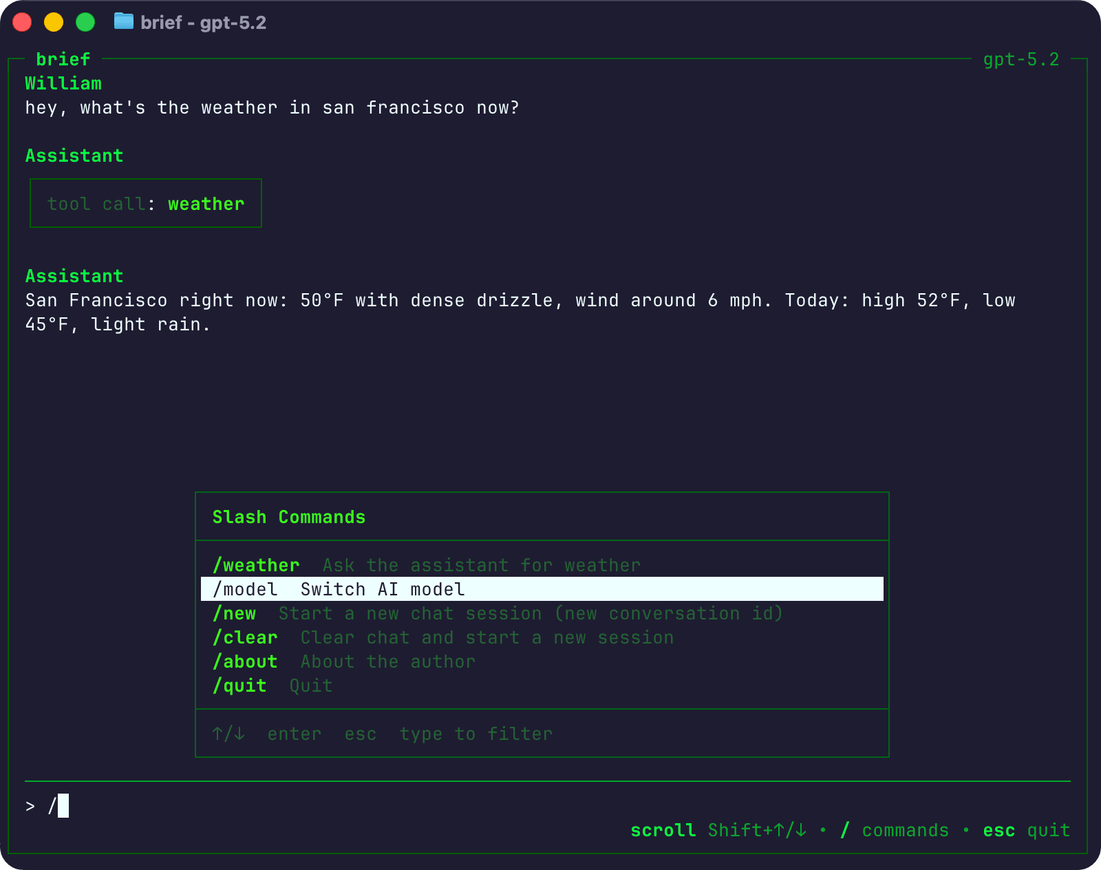 Brief screenshot