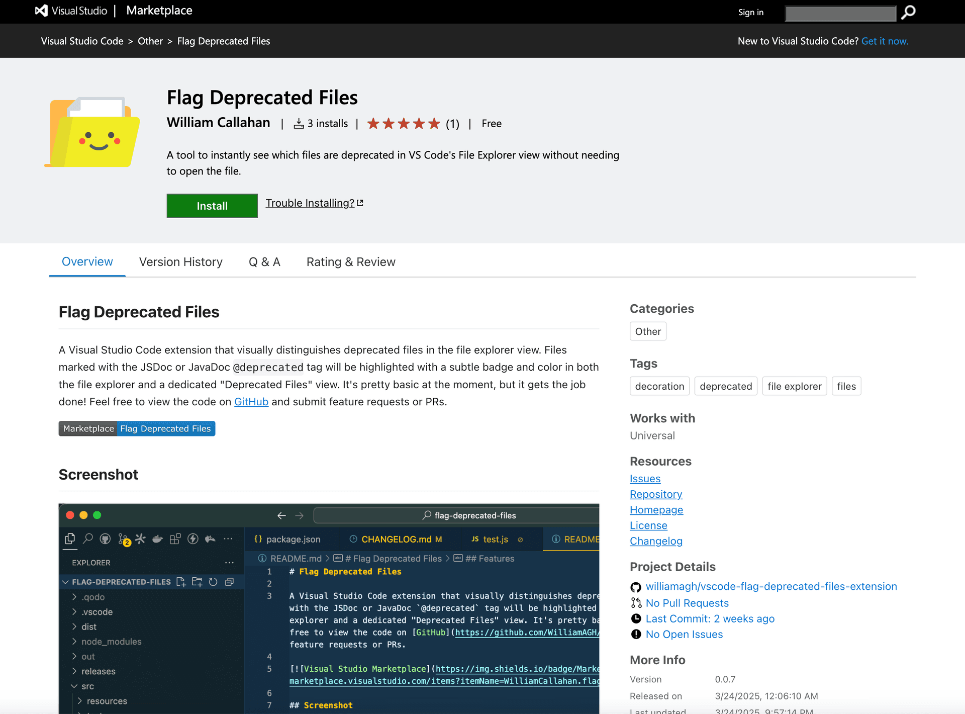 Filey - Flag Deprecated Files Extension screenshot