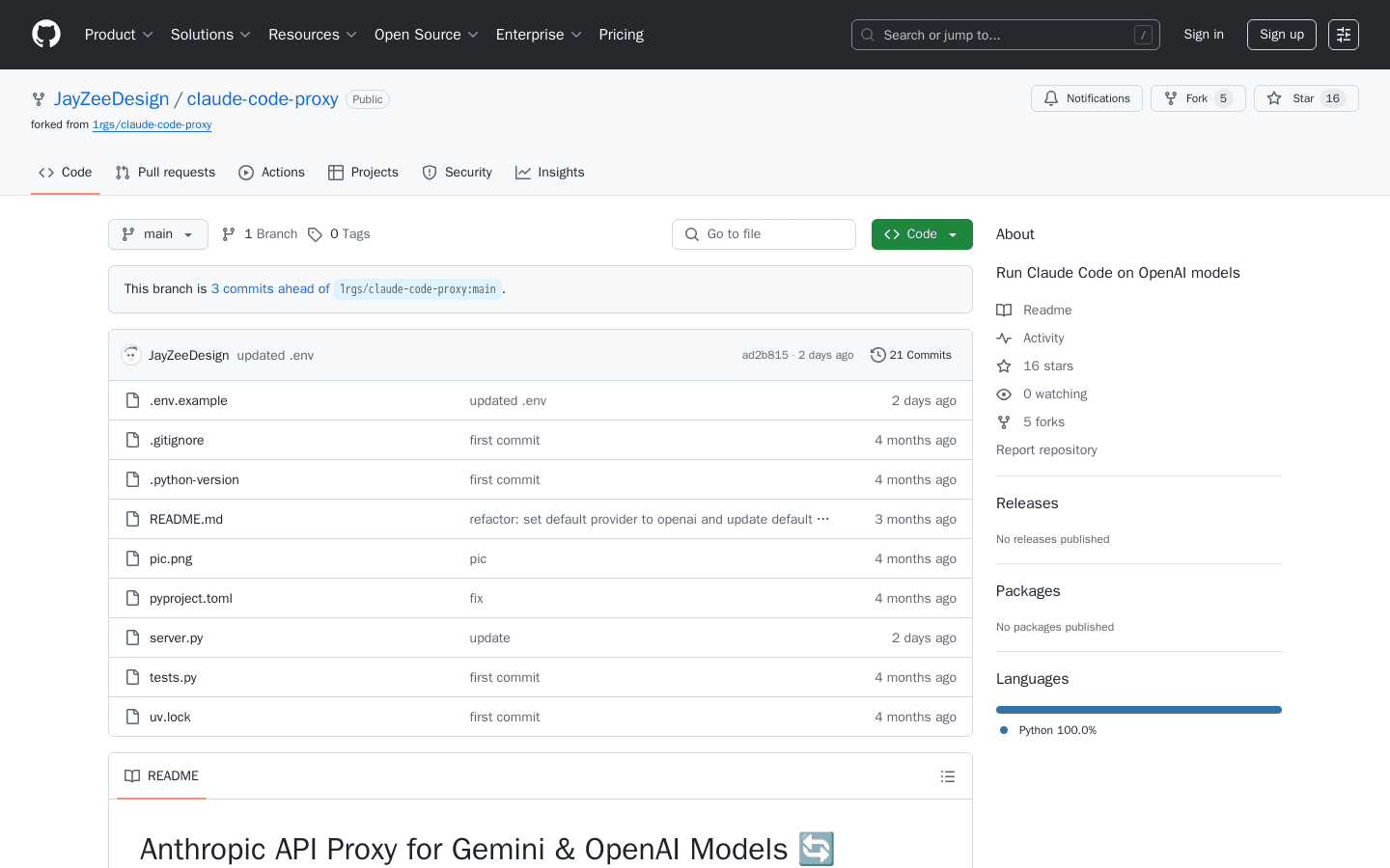 Preview of GitHub - JayZeeDesign/claude-code-proxy: Run Claude Code on OpenAI models